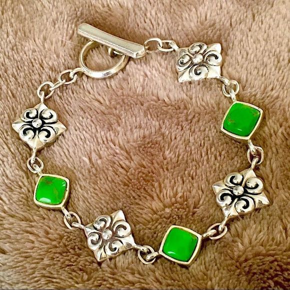 Vintage BARSE Green Turquoise Sterling Silver Link Bracelet - Picture 14 of 14